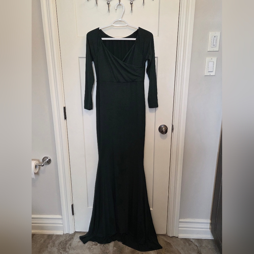 Amazon Maternity Black Long Sleeve Maxi Dress with Draped V-Neck